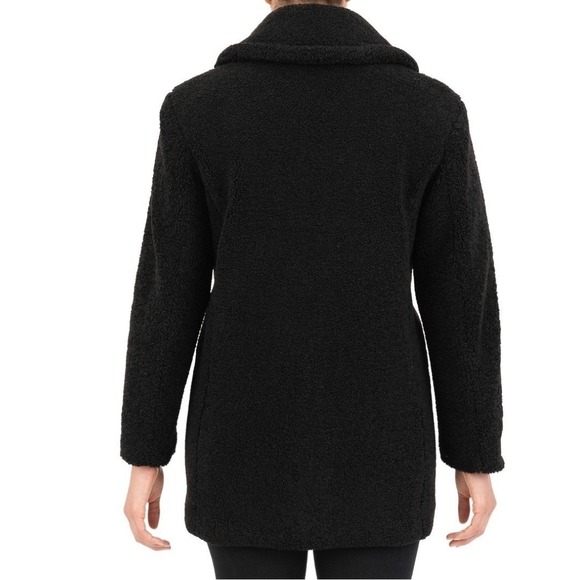 Kensie Womens Black Faux Fur Teddy Coat Double Breasted Pockets Warm Winter NEW - Picture 16 of 16